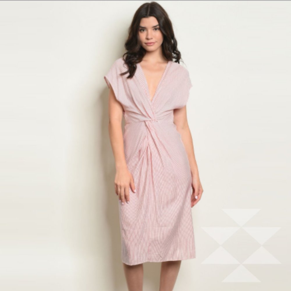 Lightweight Red and White Striped Midi Dress NWT